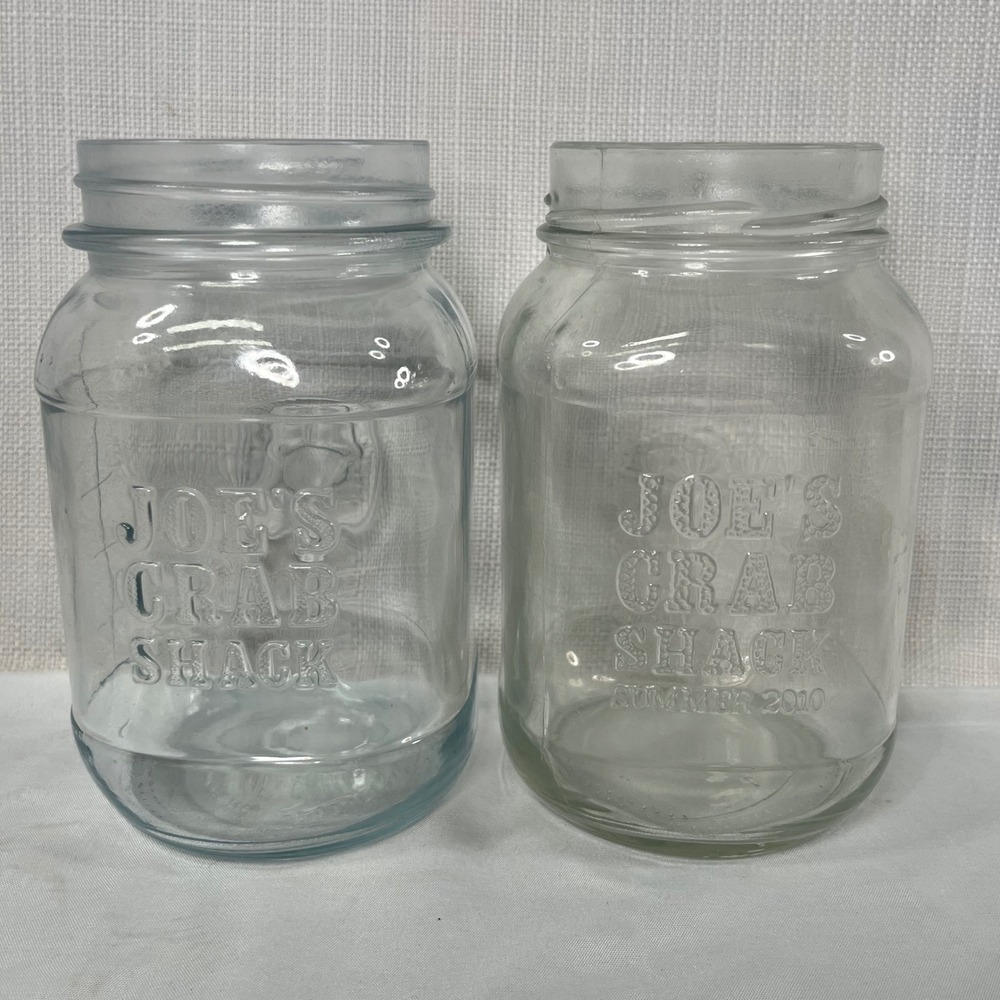 Joes Crab Shack Glass Mason Jars Set of 2 Summer 2010 Commemorative Barware